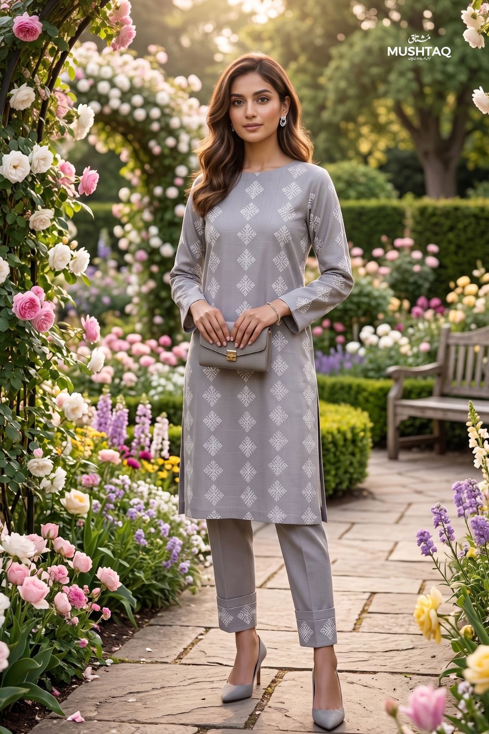 Mushtaq 2Pcs Stitched Printed Lawn Suit Zarnish Collection Desgin - 1