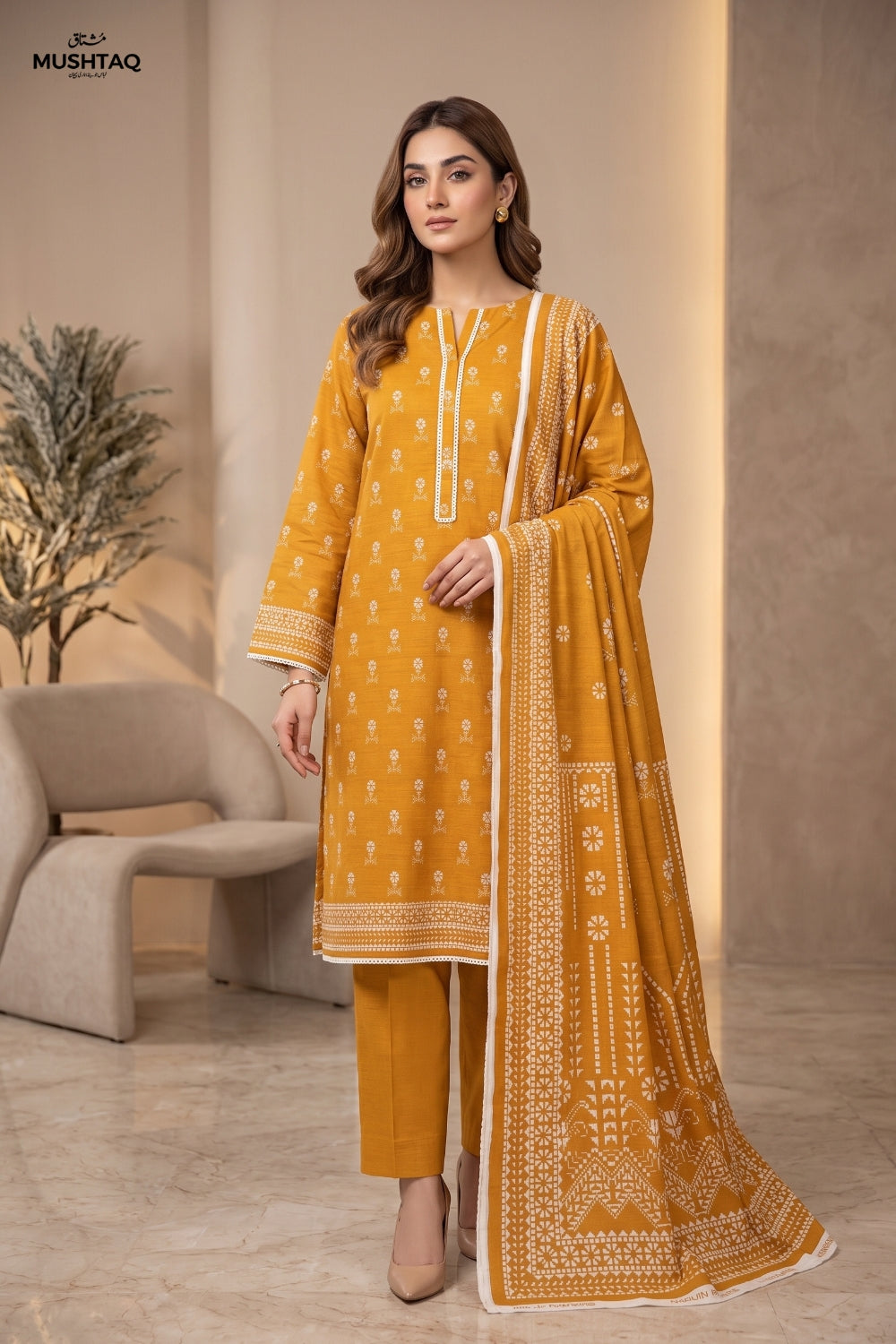 Mushtaq 3Pcs Unstitched Printed Khaddar Desgin - 1