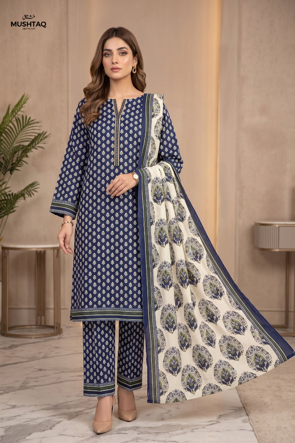 Mushtaq 3Pcs Unstitched Printed Khaddar Desgin - 12