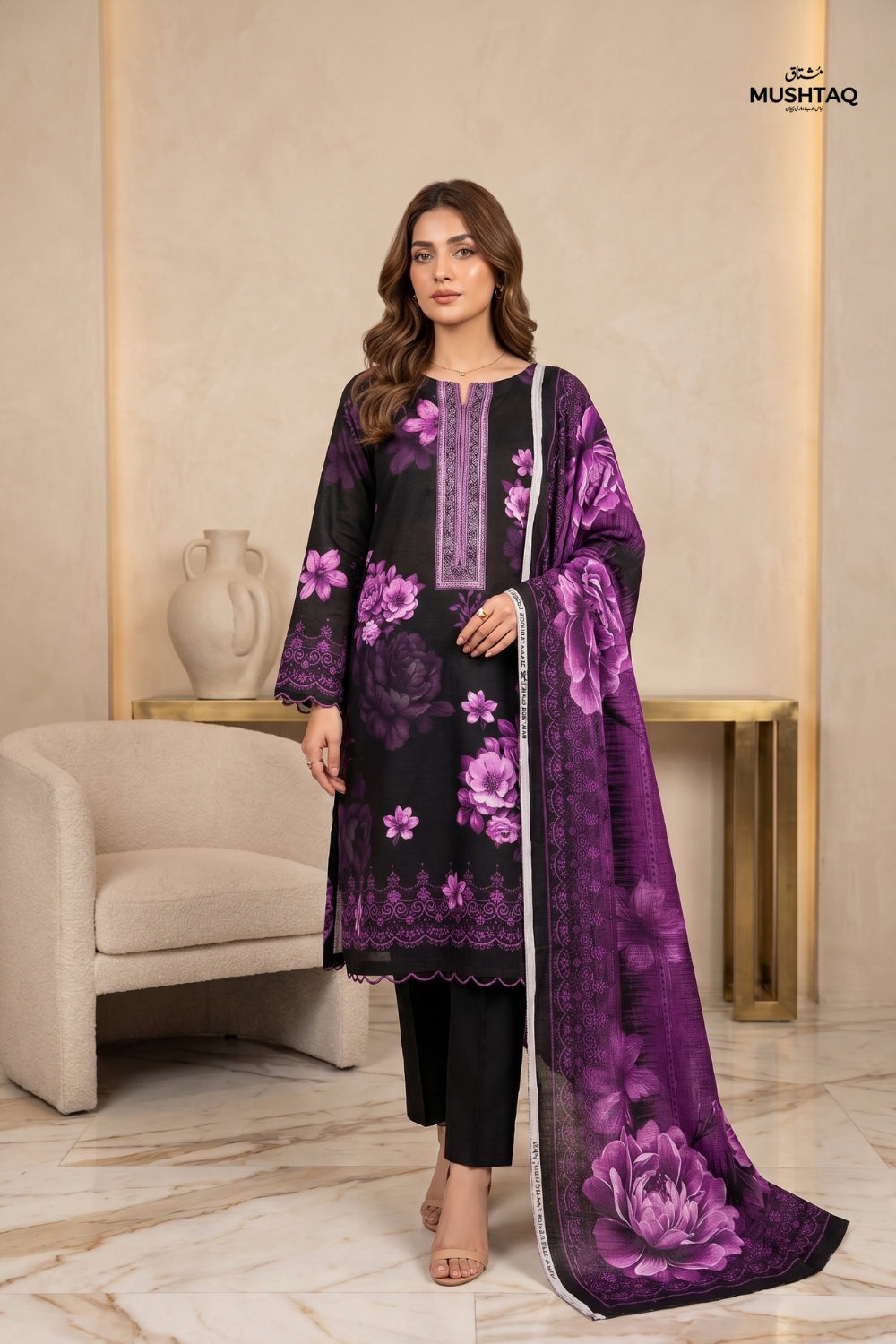 Mushtaq 3Pcs Unstitched Marya Premium Linen Desgin - 1