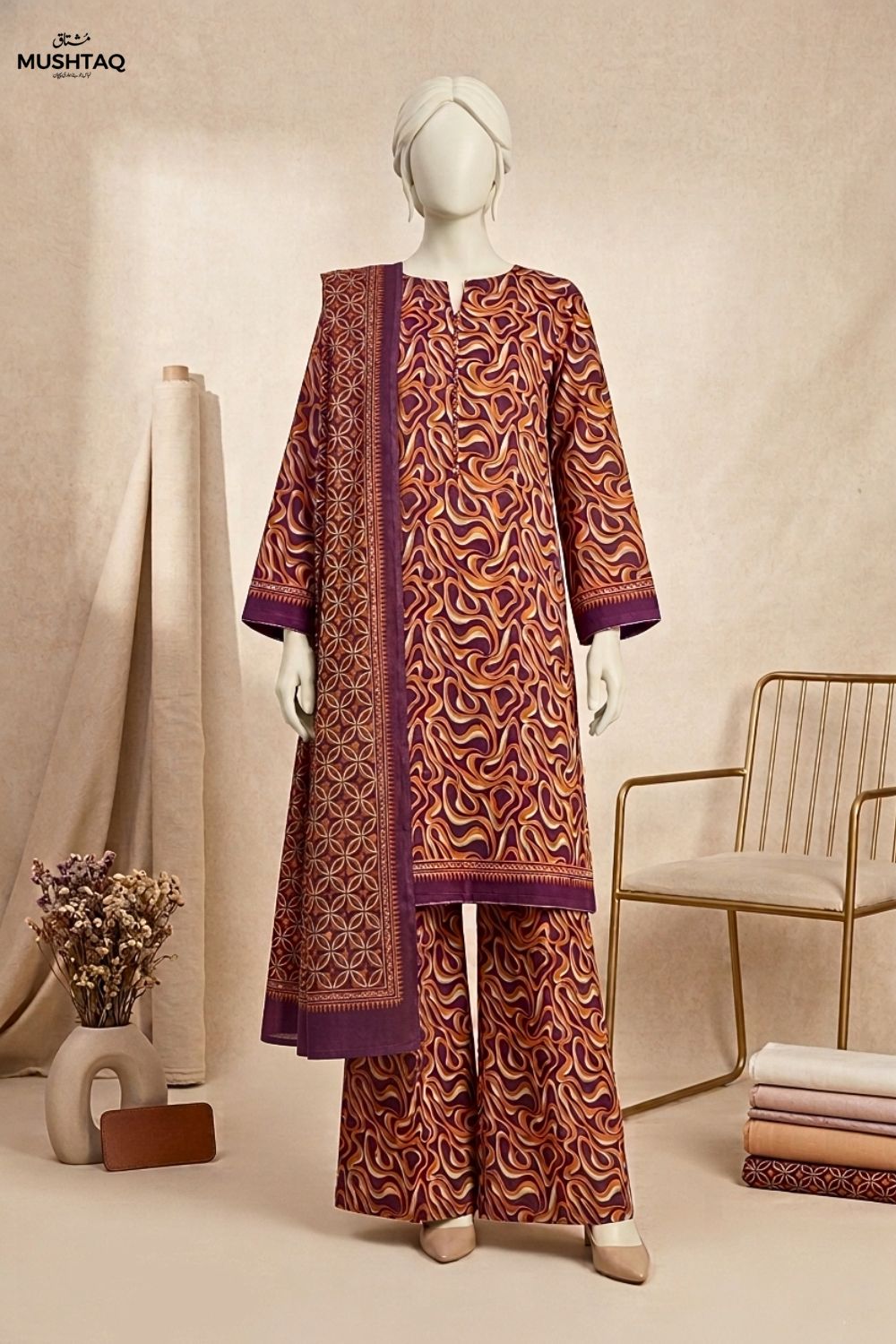 Mushtaq AARISHA Collection 3Pcs Unstitched Printed Lawn Desgin - 4