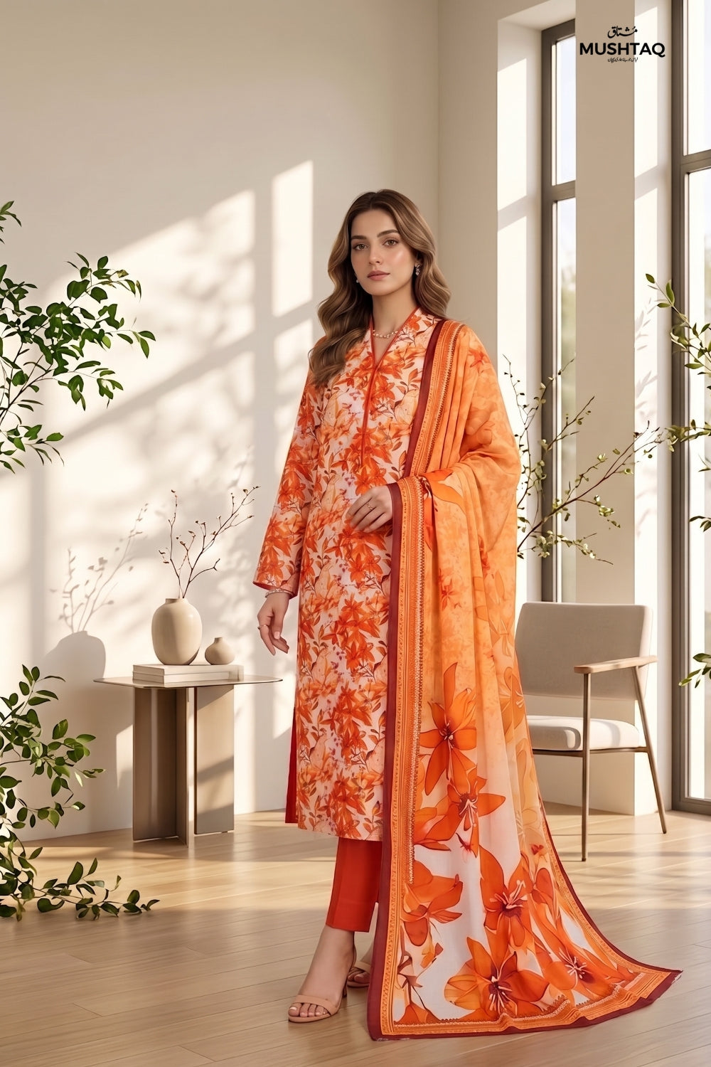 Mushtaq 3Pcs Unstitched Printed Lawn Suit Rooh Posh Collection Desgin - 7