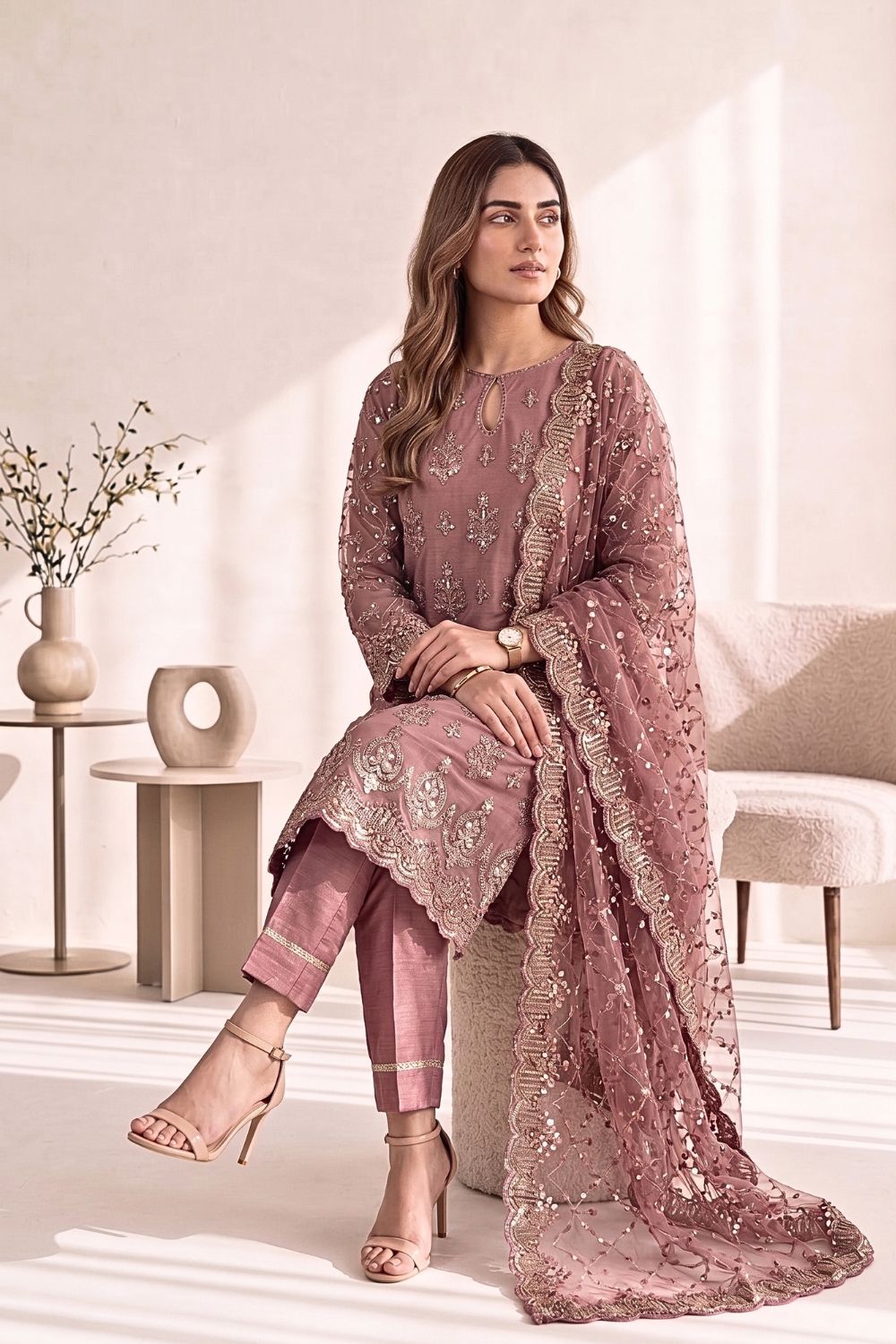 Mushtaq 3Pcs Unstitched Net Suit with Moti work Jasmine Party Wear Collection Desgin - 7