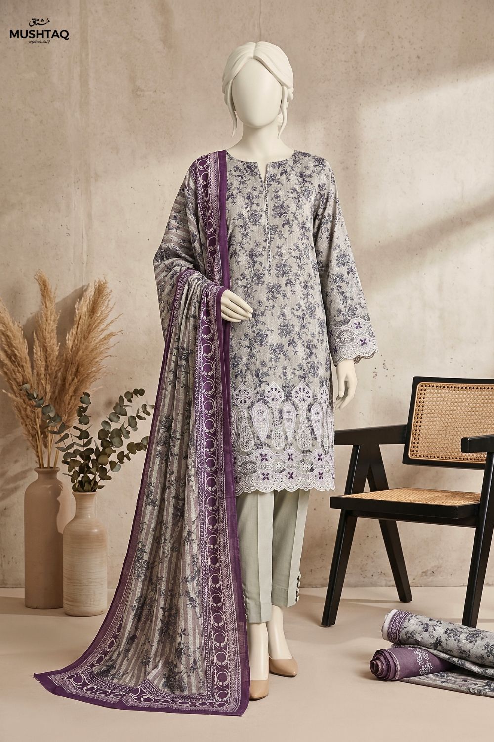 Mushtaq Dastaan Collection 3Pcs Unstitched Embroidered Lawn Desgin - 6