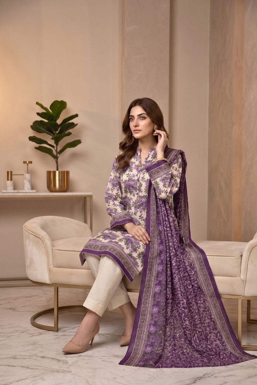 Mushtaq 3Pcs Unstitched Printed Khaddar Zariya Collection Desgin - 7