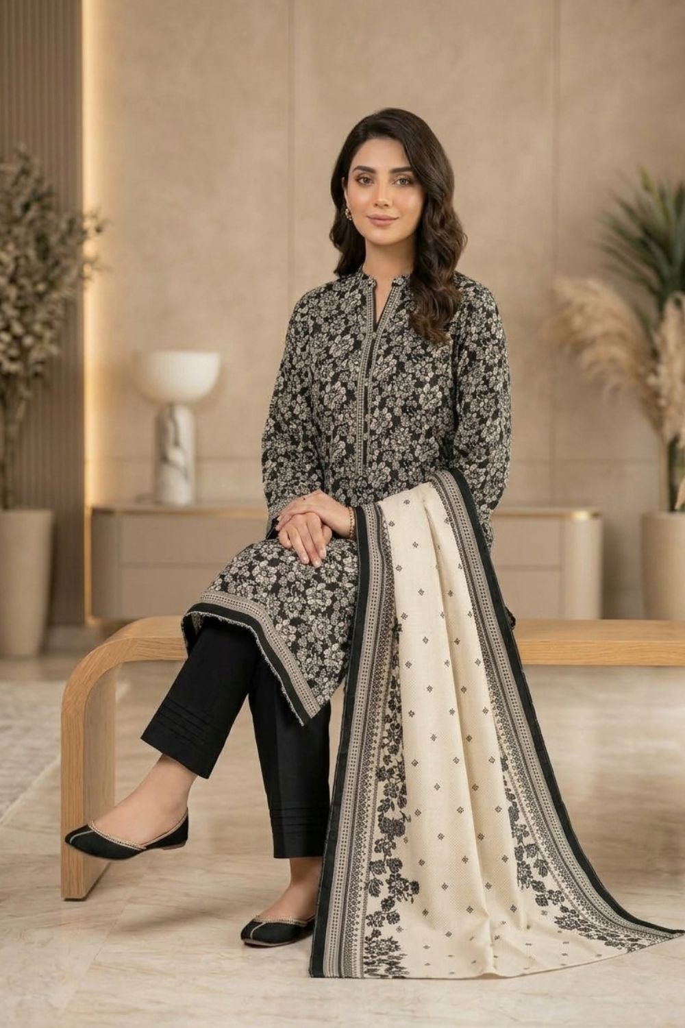 Mushtaq 3Pcs Unstitched Printed Khaddar Mehrza Collection Desgin - 7