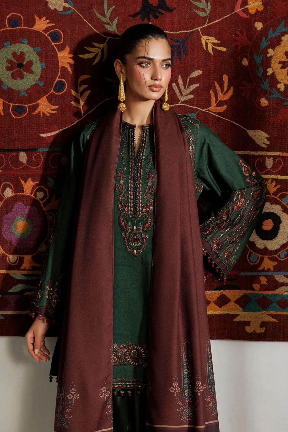 Iznik 3Pc Unstitched Embroidered Printed Viscose Linen Suit IPF-32
