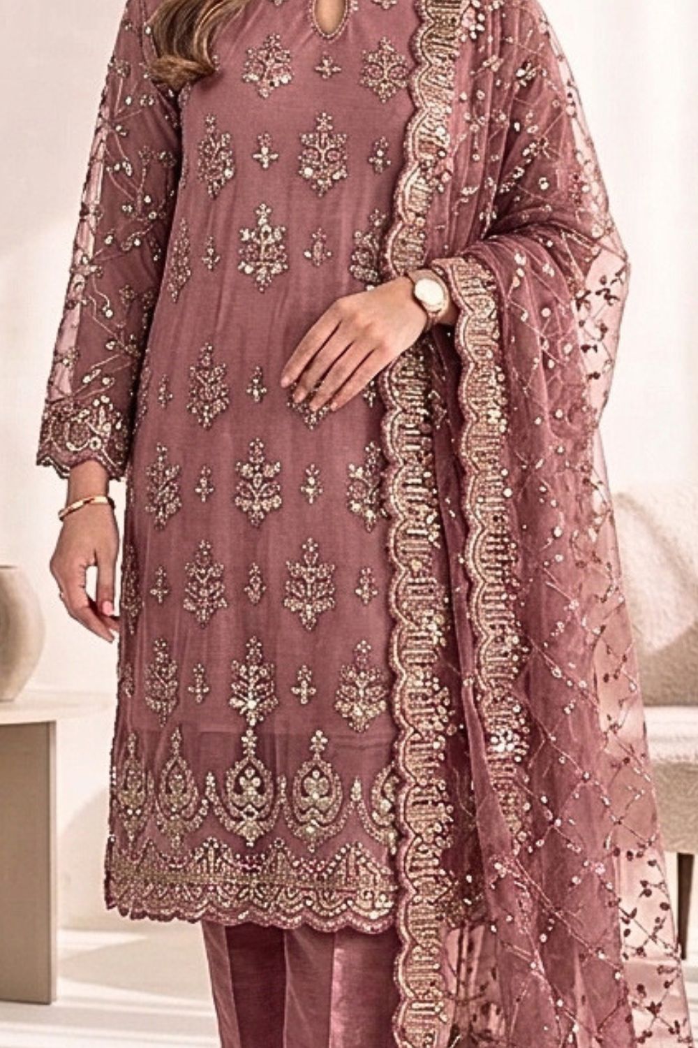 Mushtaq 3Pcs Unstitched Net Suit with Moti work Jasmine Party Wear Collection Desgin - 7
