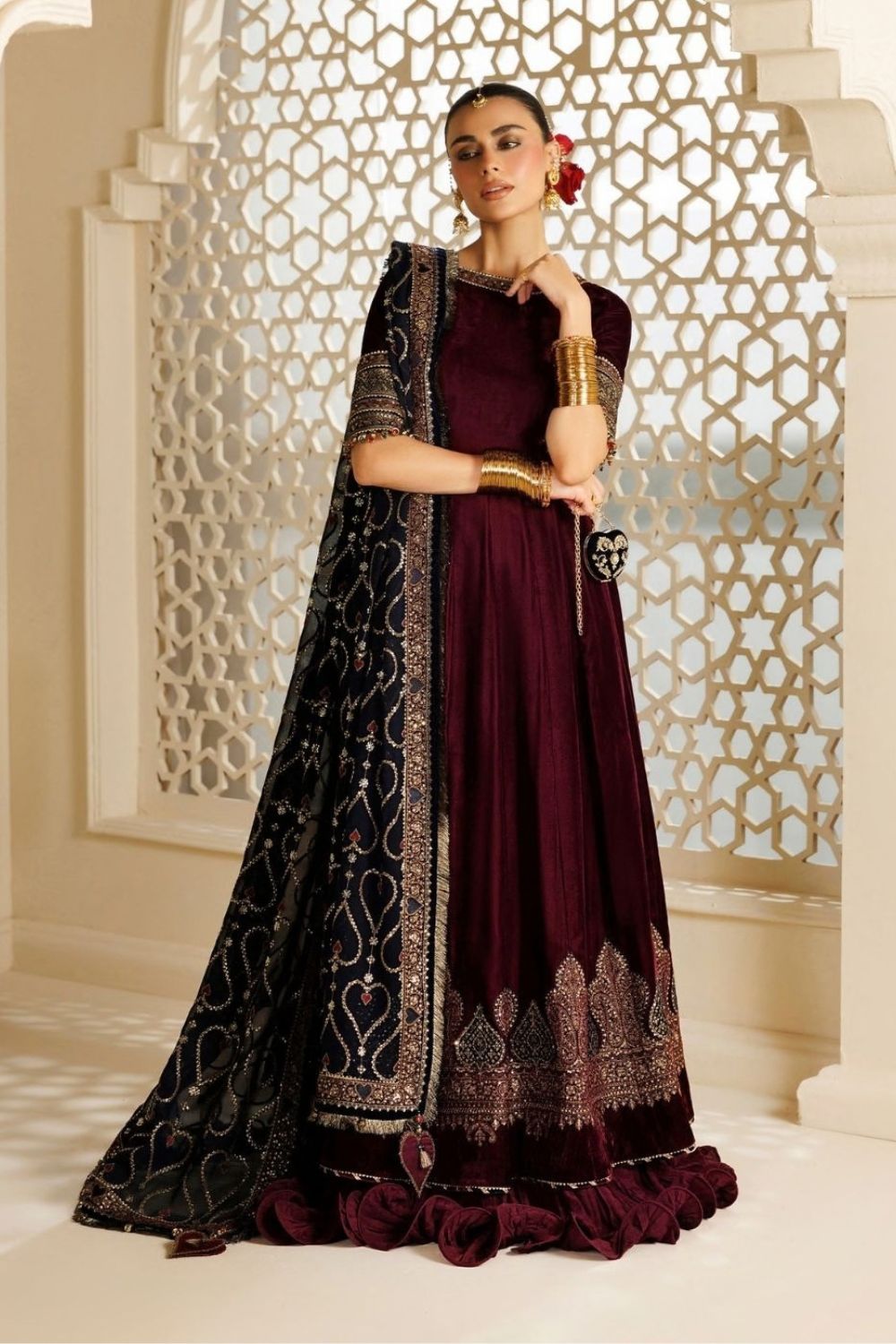 Jazmin Chandni 3 Piece Unstitched Embroidered Velvet Suit CVF26-D04
