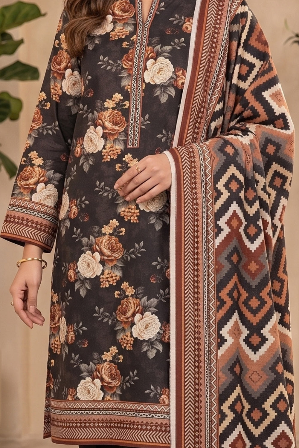 Mushtaq 3Pcs Unstitched Printed Khaddar Zarposh Collection Desgin - 7