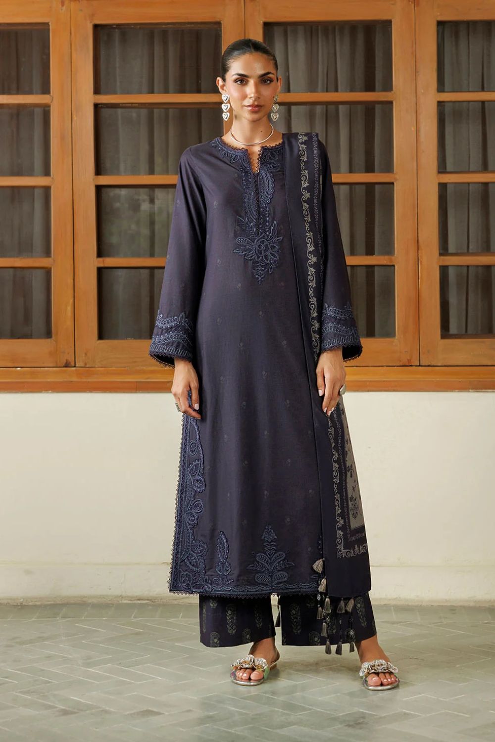 Iznik 3Pc Unstitched Embroidered Printed Viscose Linen Suit IPF-30