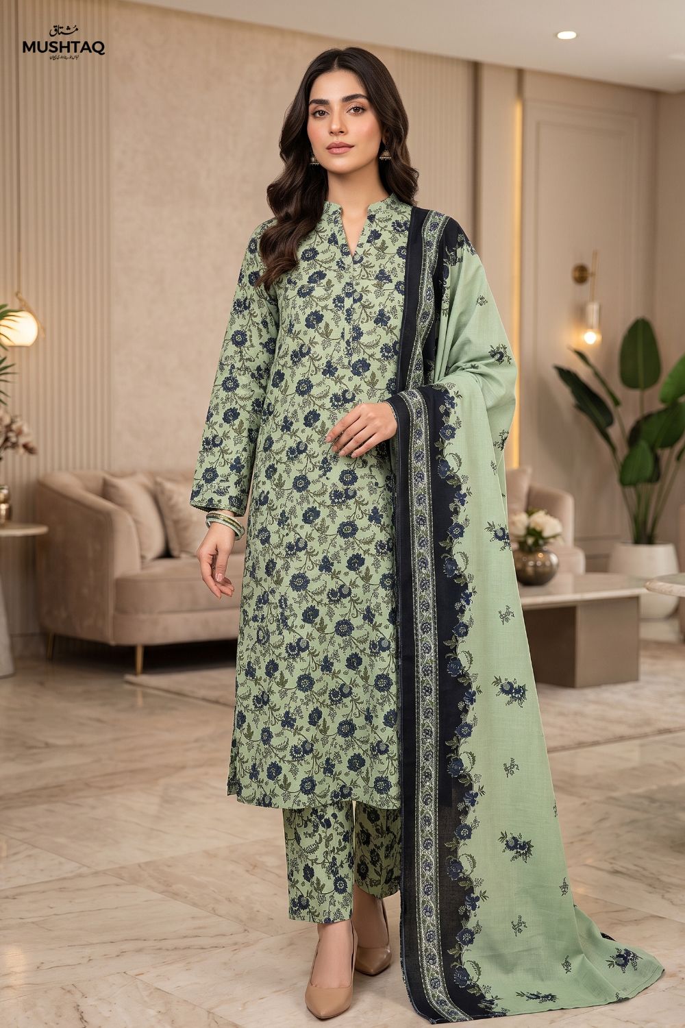 Mushtaq 3Pcs Unstitched Printed Khaddar Dilara Collection Desgin - 8