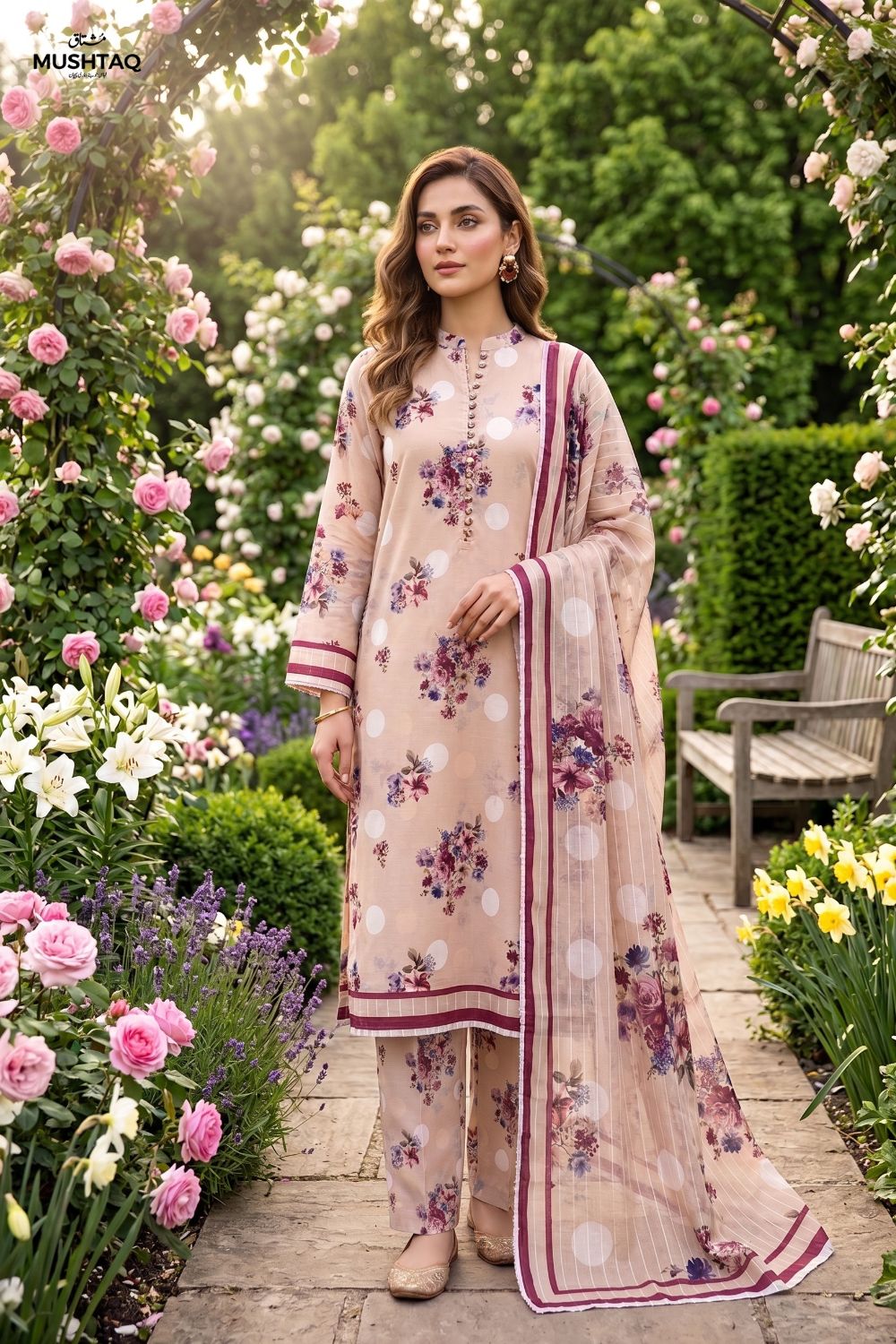 Mushtaq 3Pcs Unstitched Printed Lawn Ansaa Collection Desgin - 8