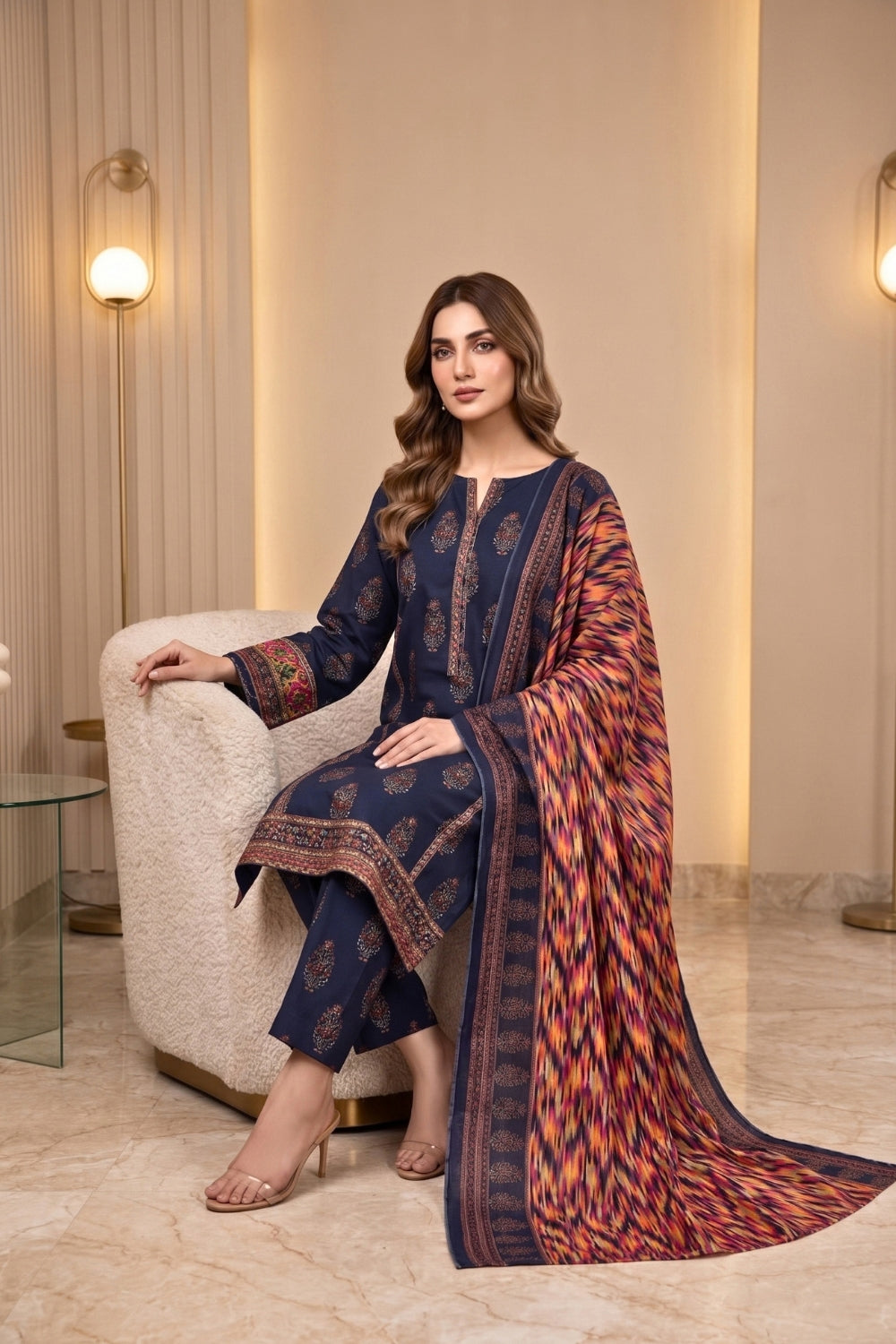 Mushtaq 3Pcs Unstitched Printed Khaddar Zariya Collection Desgin - 8