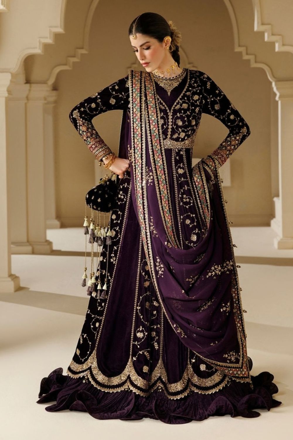 Jazmin Chandni 3 Piece Unstitched Embroidered Velvet Suit CVF26-D03