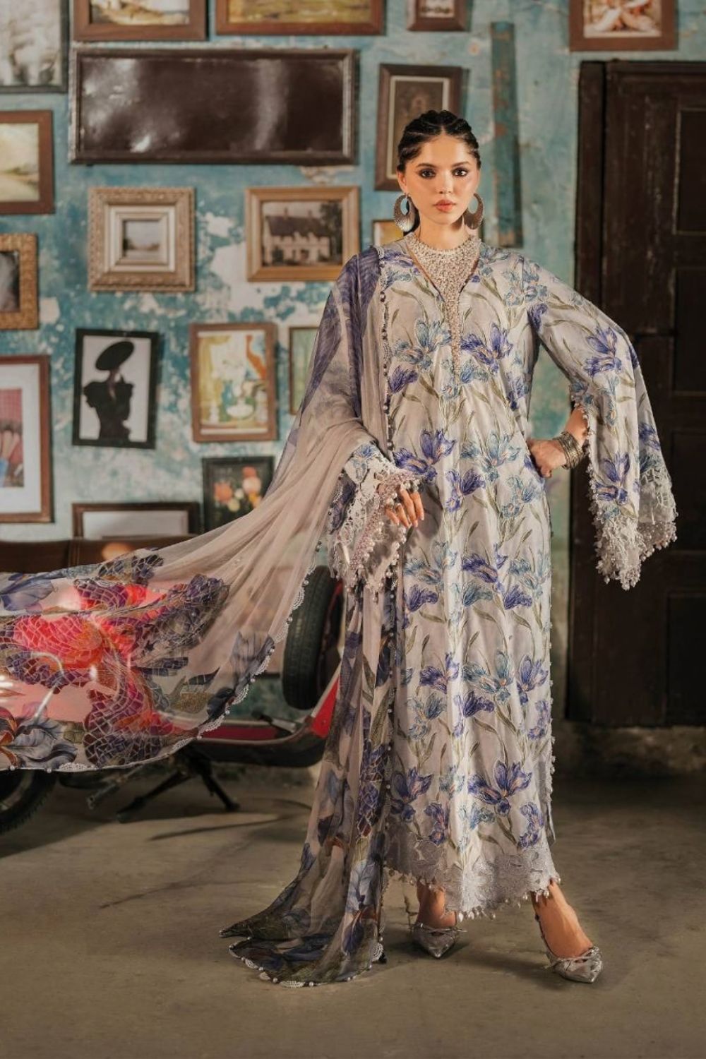 Maria B 3 Piece Unstitched Embroidered Cambric Suit MPT-3104-A