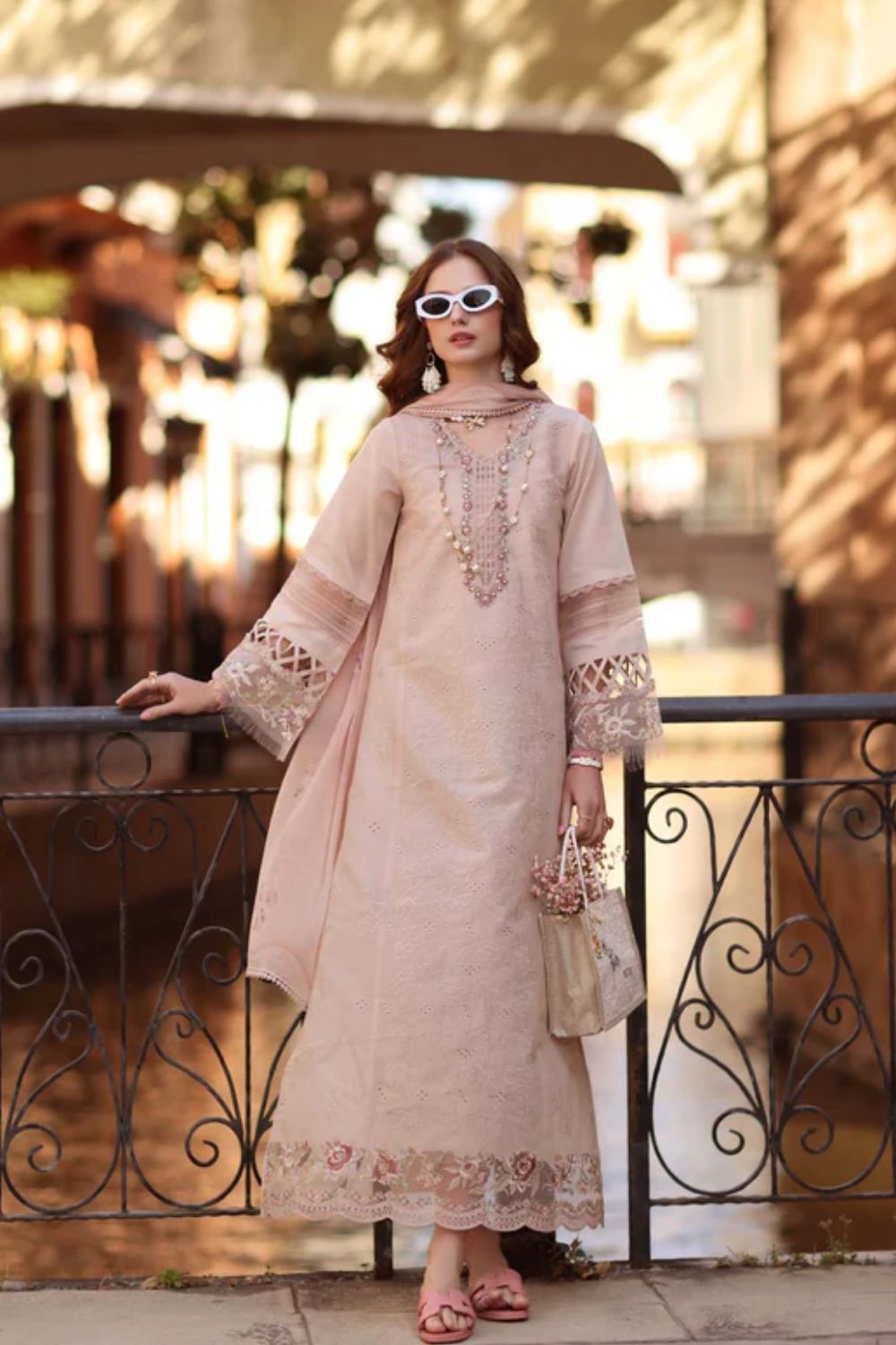 Noor By Saadia Asad Embroidered Lawn Suits Unstitched 3 Piece Luxury Collection D6 - B - Ballet Pink
