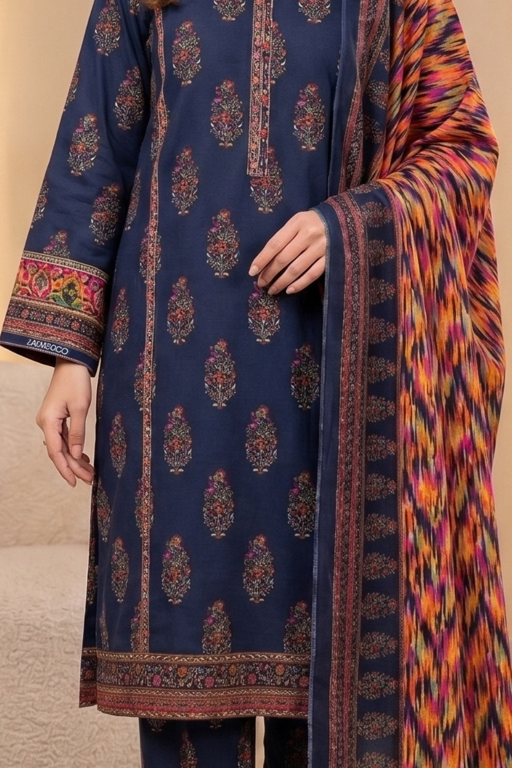 Mushtaq 3Pcs Unstitched Printed Khaddar Zariya Collection Desgin - 8