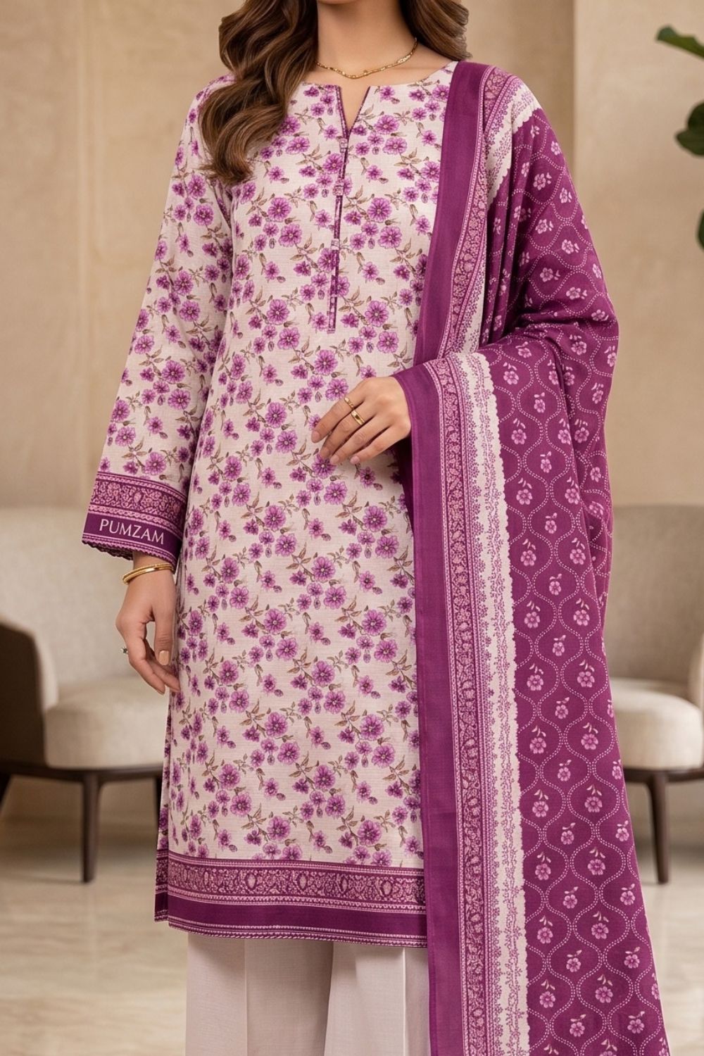 Mushtaq 3Pcs Unstitched Printed Khaddar Mehrza Collection Desgin - 8