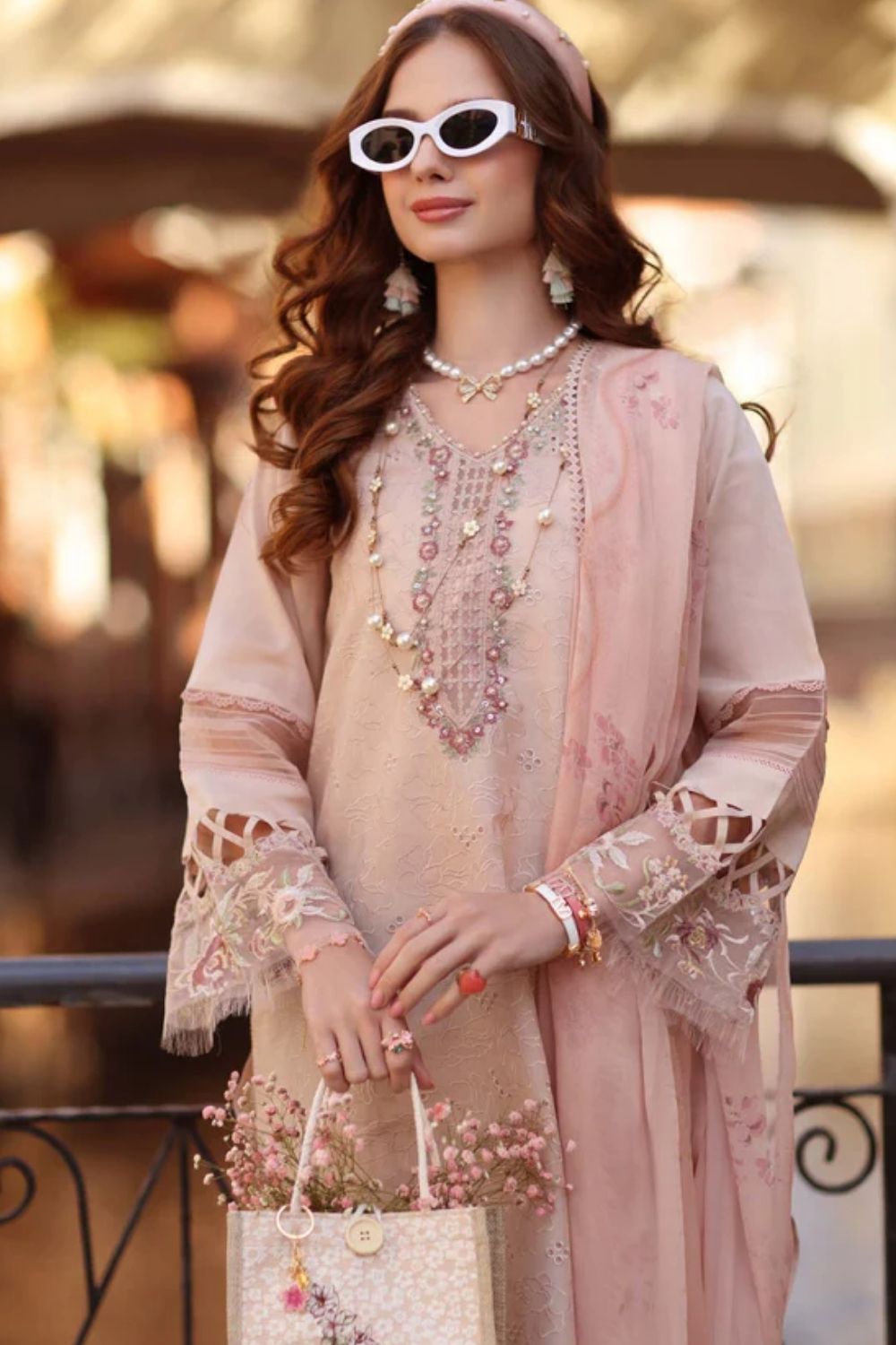 Noor By Saadia Asad Embroidered Lawn Suits Unstitched 3 Piece Luxury Collection D6 - B - Ballet Pink