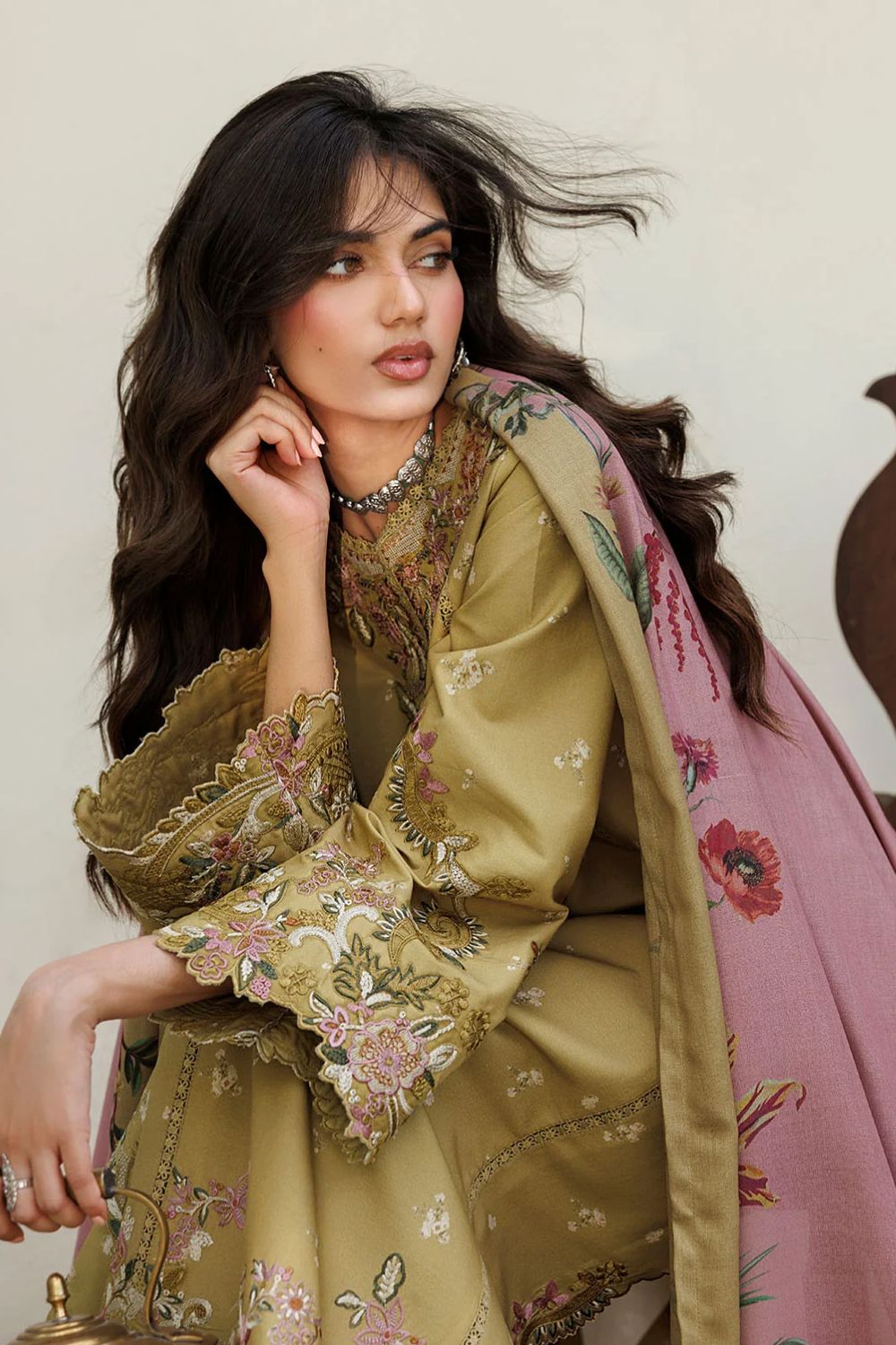 Iznik 3Pc Unstitched Embroidered Printed Viscose Linen Suit IPF-23