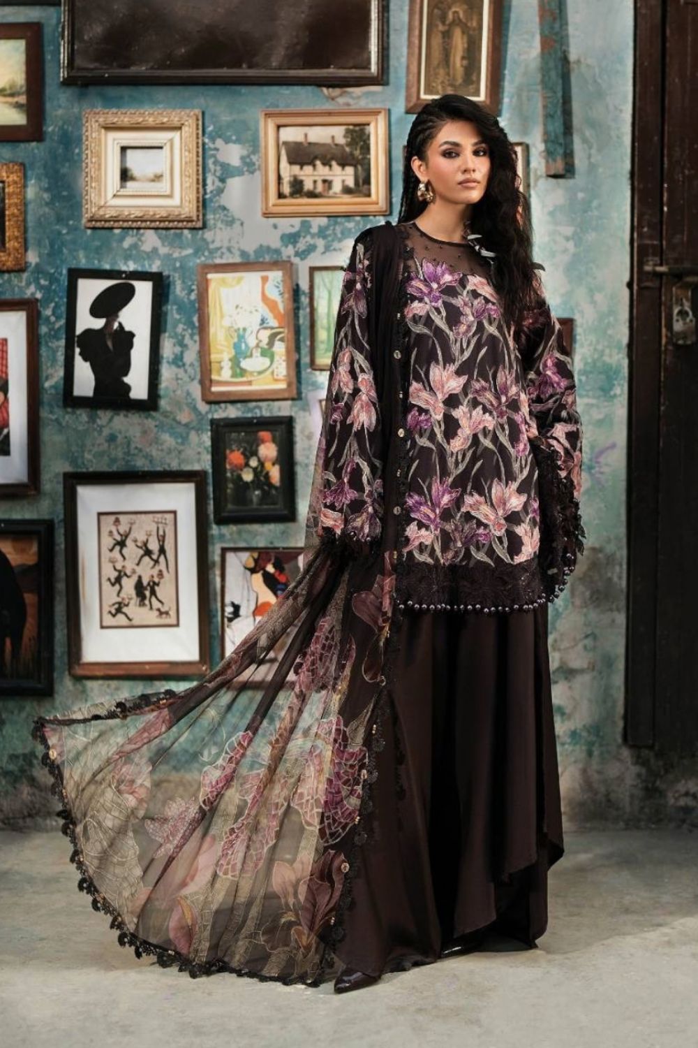Maria B 3 Piece Unstitched Embroidered Cambric Suit MPT-3104-B