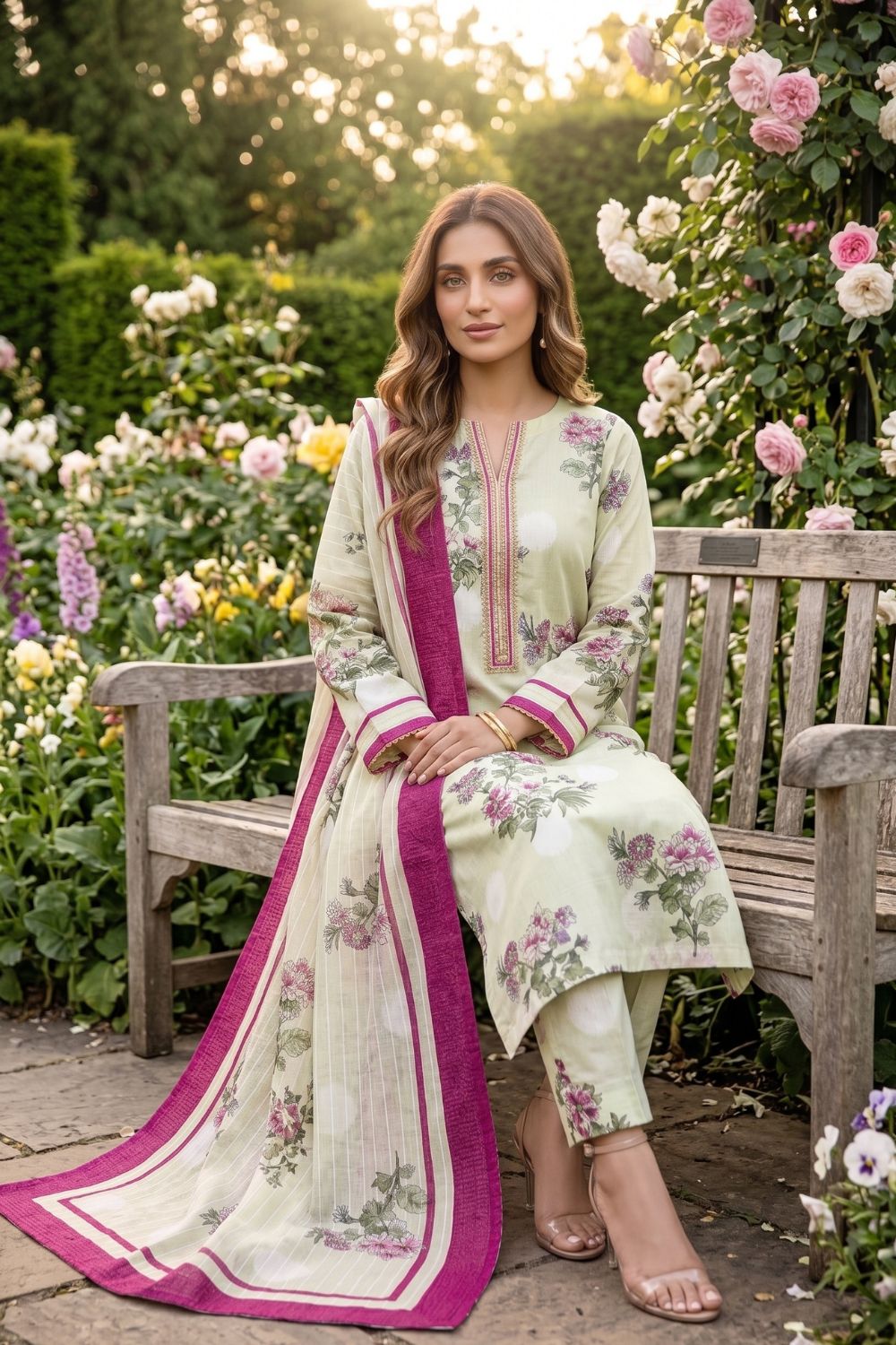 Mushtaq 3Pcs Unstitched Printed Lawn Ansaa Collection Desgin - 9