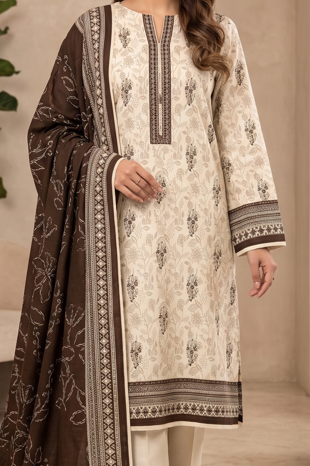 Mushtaq 3Pcs Unstitched Printed Khaddar Zariya Collection Desgin - 9