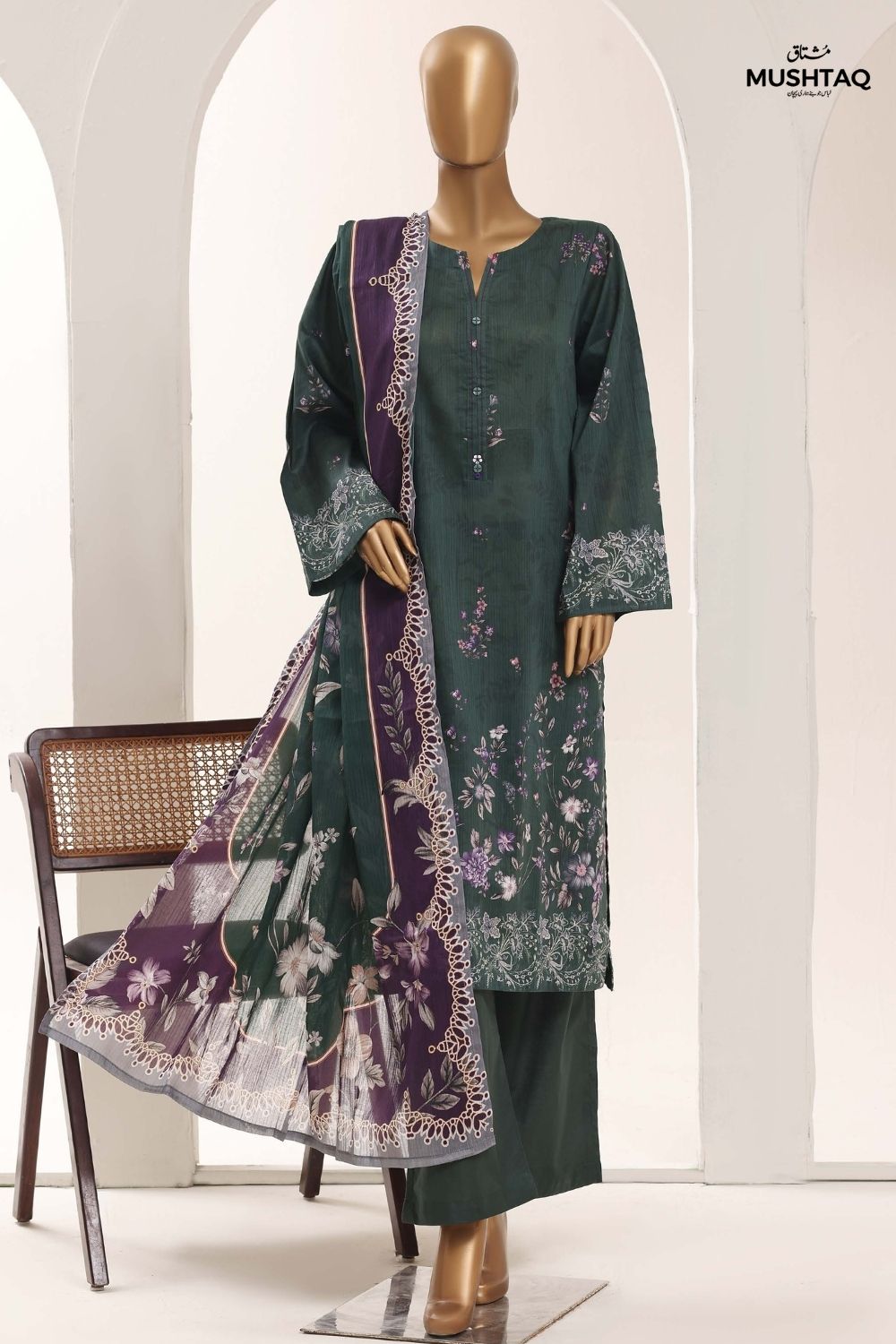 Mushtaq 3Pcs Unstitched Printed Lawn Sadabahar Collection Desgin - 14