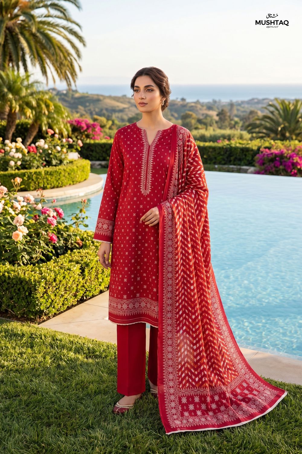 Mushtaq 3Pcs Unstitched Printed Lawn Aizal Collection Desgin - 8