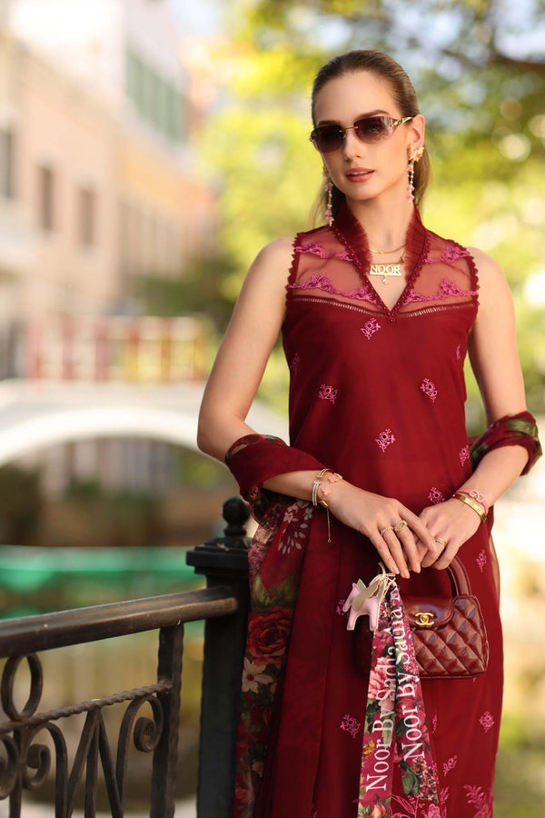 Noor By Saadia Asad Embroidered Lawn Suits Unstitched 3 Piece Luxury Collection D1 - A - Ruby