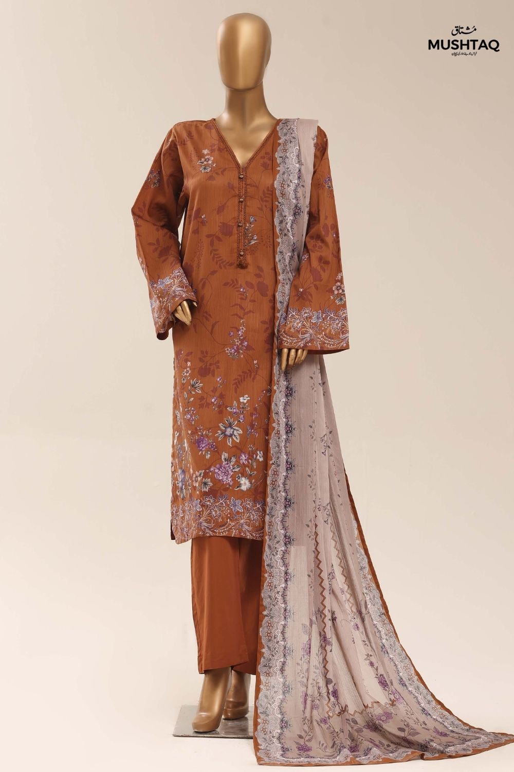 Mushtaq 3Pcs Unstitched Printed Lawn Sadabahar Collection Desgin - 15