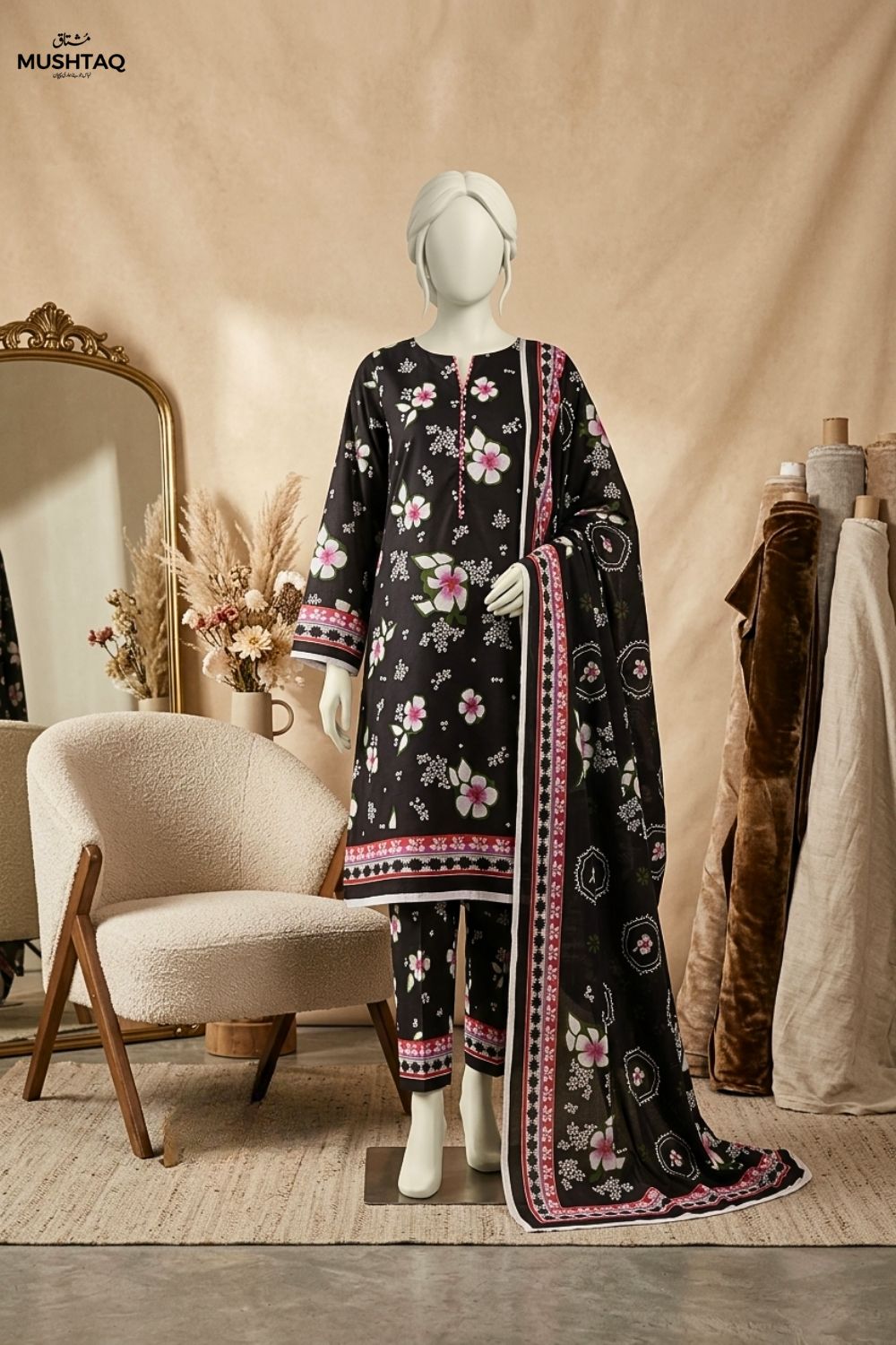 Mushtaq MEHARMAH Collection 3Pcs Unstitched Printed Lawn Desgin - 3