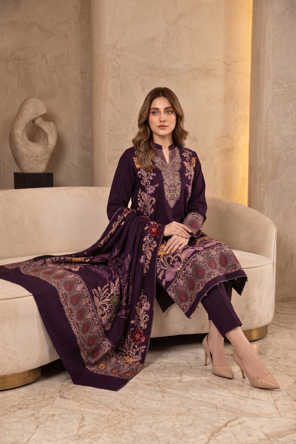 Mushtaq 3Pcs Unstitched Pashmina Jacquard Collection Desgin - 1