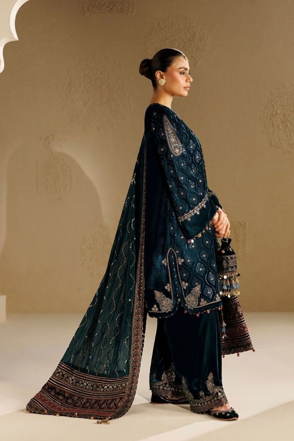 Jazmin Chandni 3 Piece Unstitched Embroidered Velvet Suit CVF26-D02