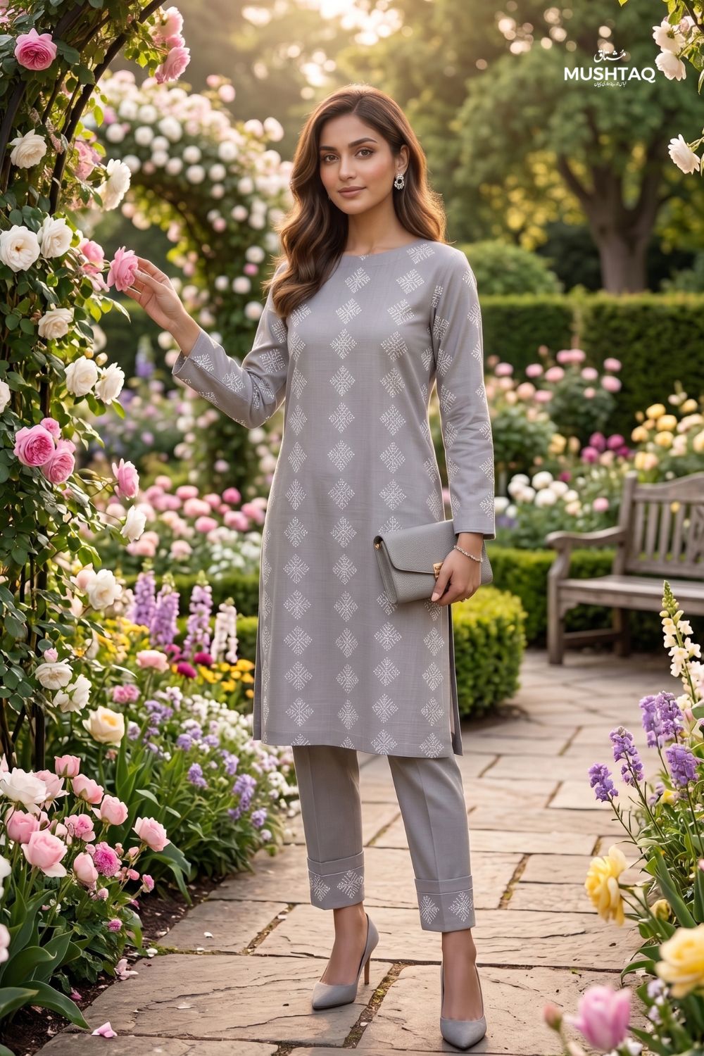 Mushtaq 2Pcs Stitched Printed Lawn Suit Zarnish Collection Desgin - 1