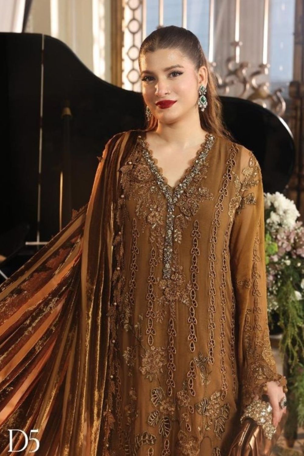 Maria B Royale Tea Affair 3 Piece Unstitched Embroidered Luxury Chiffon Suit MPC-26-205-Mustard