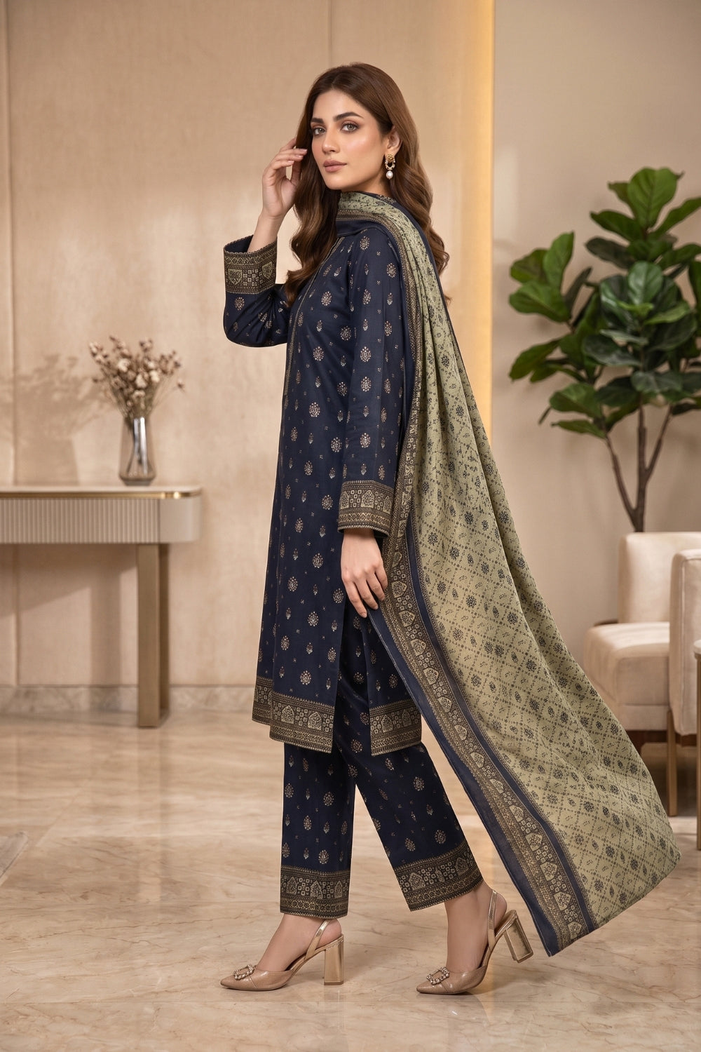 Mushtaq 3Pcs Unstitched Printed Khaddar Desgin - 7