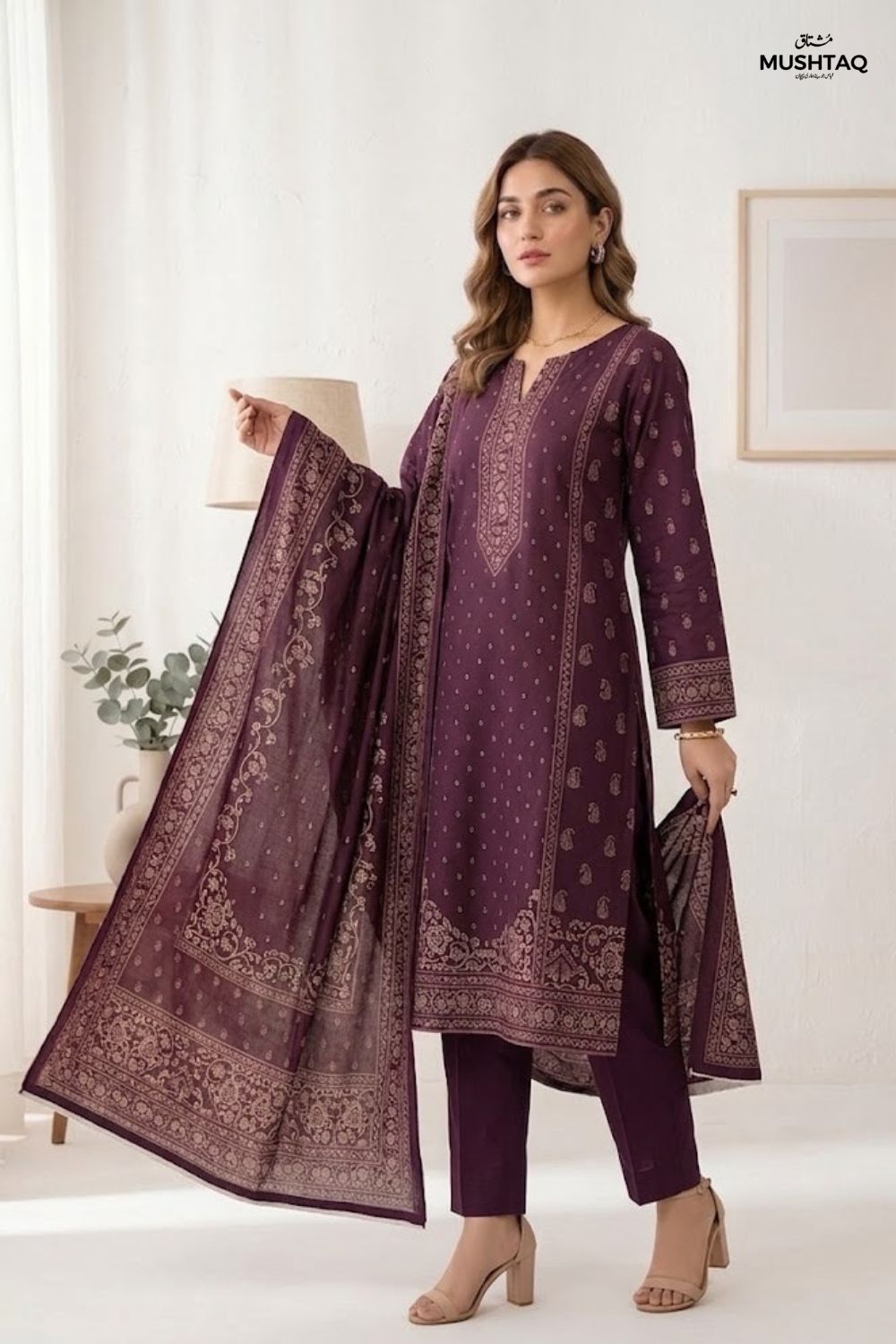 Mushtaq 3Pcs Unstitched Printed Lawn Suit Minaal Collection Desgin - 1