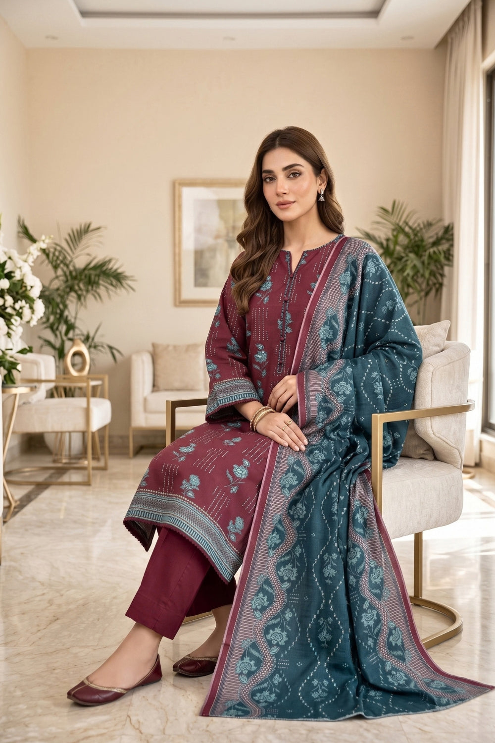 Mushtaq 3Pcs Unstitched Printed Khaddar Eira Collection Desgin - 1