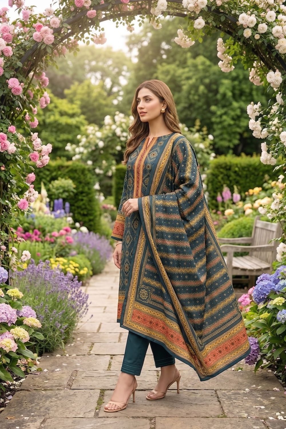Mushtaq 3Pcs Unstitched Printed Lawn Alveena Collection Desgin - 1