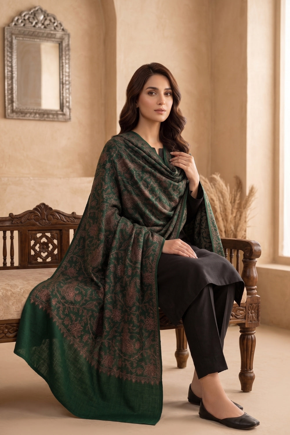 Winter Pashmina Embroidery Shawl Desgin - 1