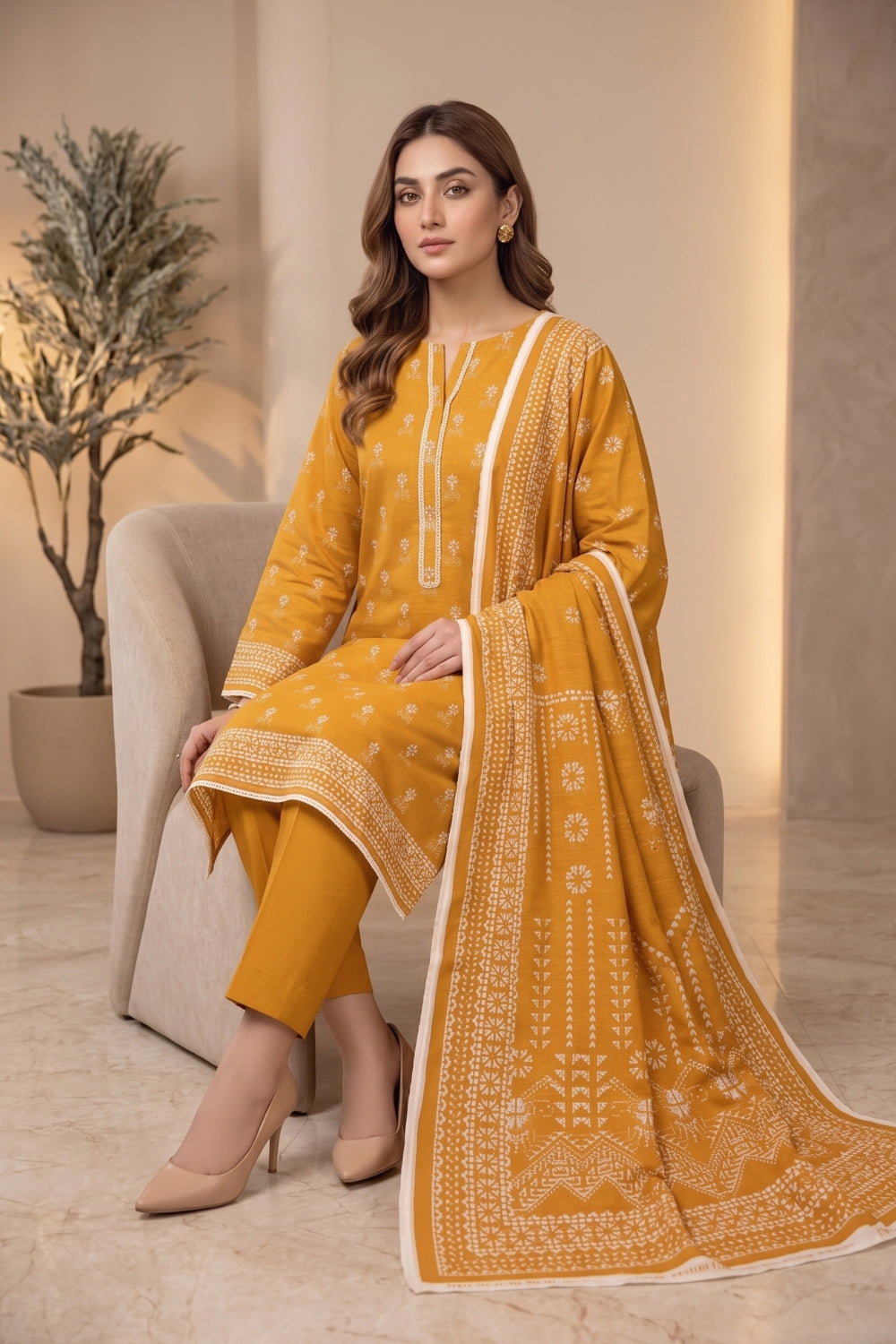 Mushtaq 3Pcs Unstitched Printed Khaddar Desgin - 1