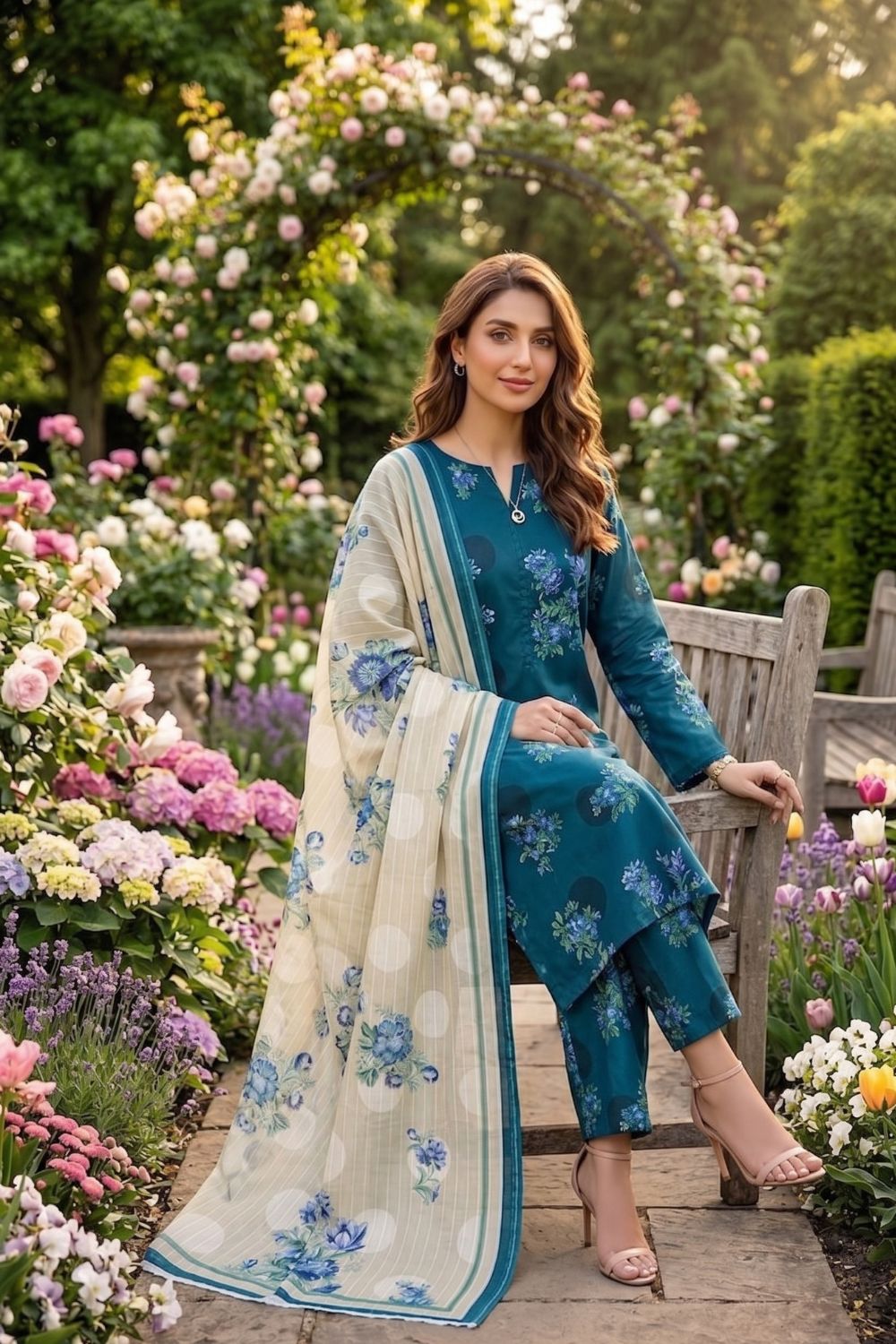 Mushtaq 3Pcs Unstitched Printed Lawn Ansaa Collection Desgin - 1