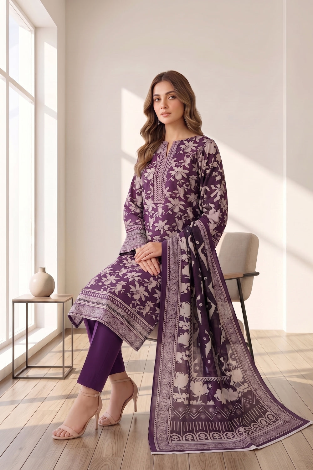 Mushtaq 3Pcs Unstitched Printed Lawn Suit Elara Collection Desgin - 1