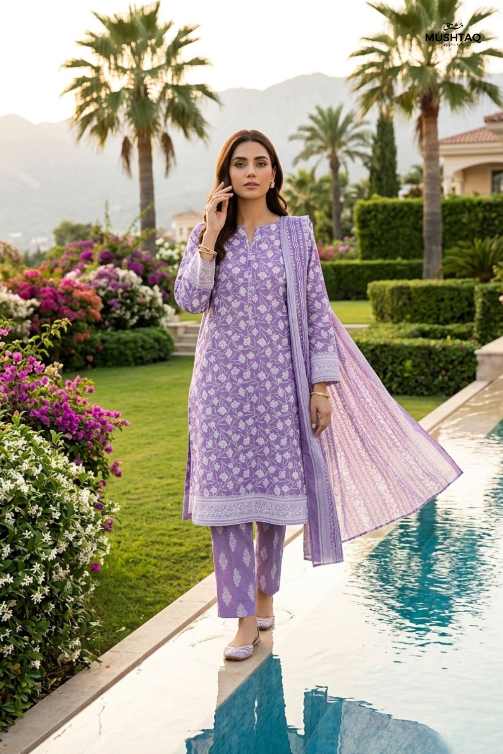 Mushtaq 3Pcs Unstitched Printed Lawn Aizal Collection Desgin - 9