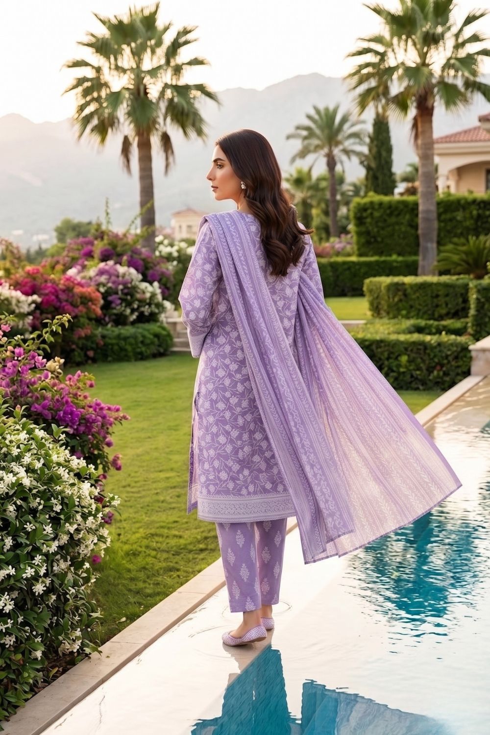 Mushtaq 3Pcs Unstitched Printed Lawn Aizal Collection Desgin - 9