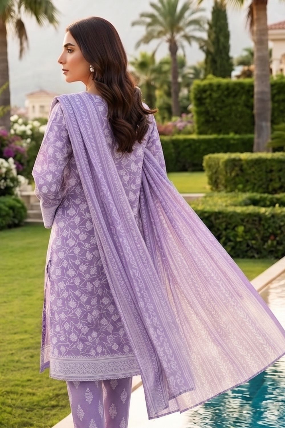 Mushtaq 3Pcs Unstitched Printed Lawn Aizal Collection Desgin - 9