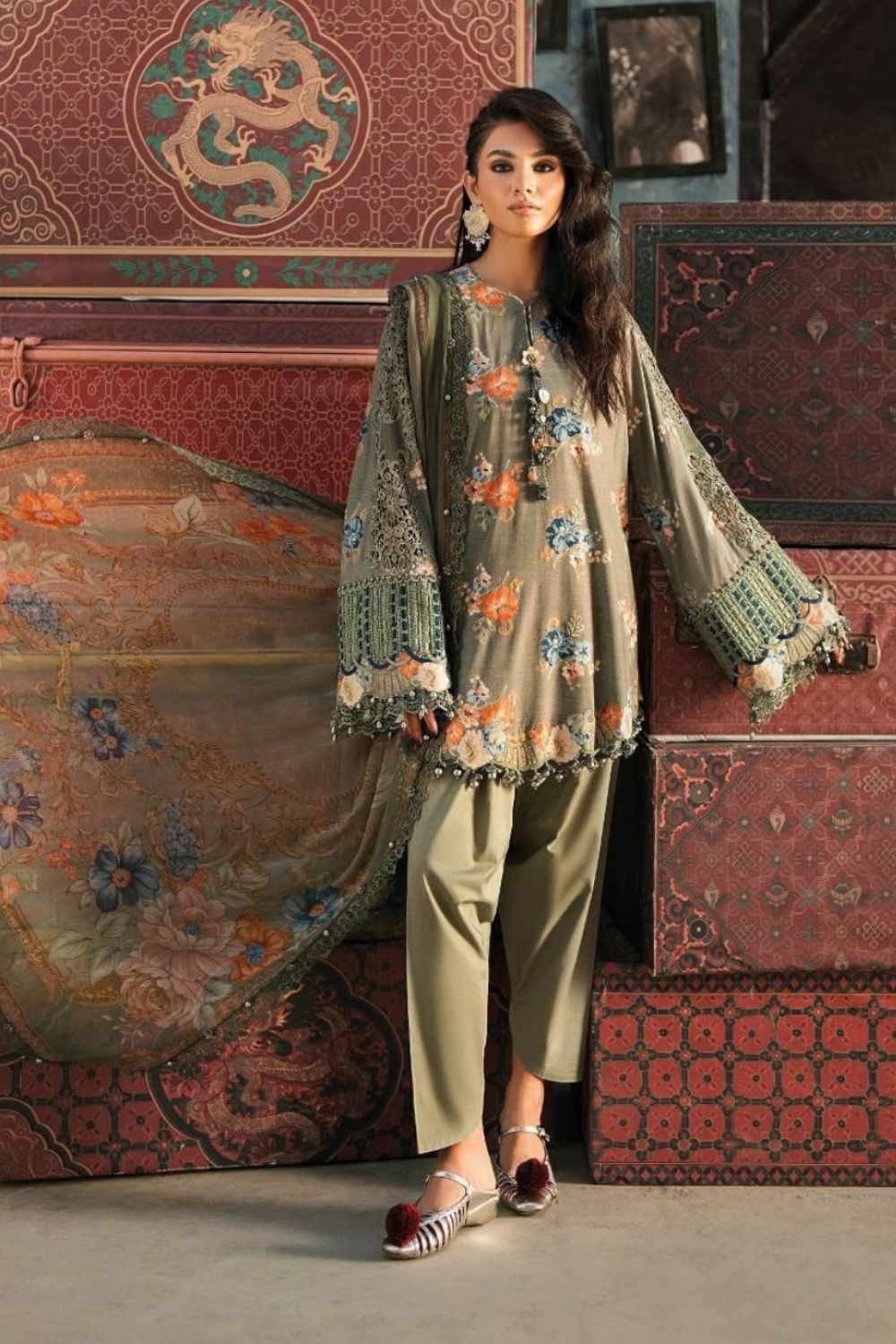 Maria B 3 Piece Unstitched Embroidered Cambric Suit MPT-3103-A
