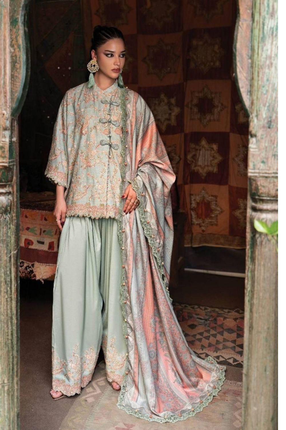 Maria B 3 Piece Unstitched Embroidered Irish Linen Suit MPT-3108-B